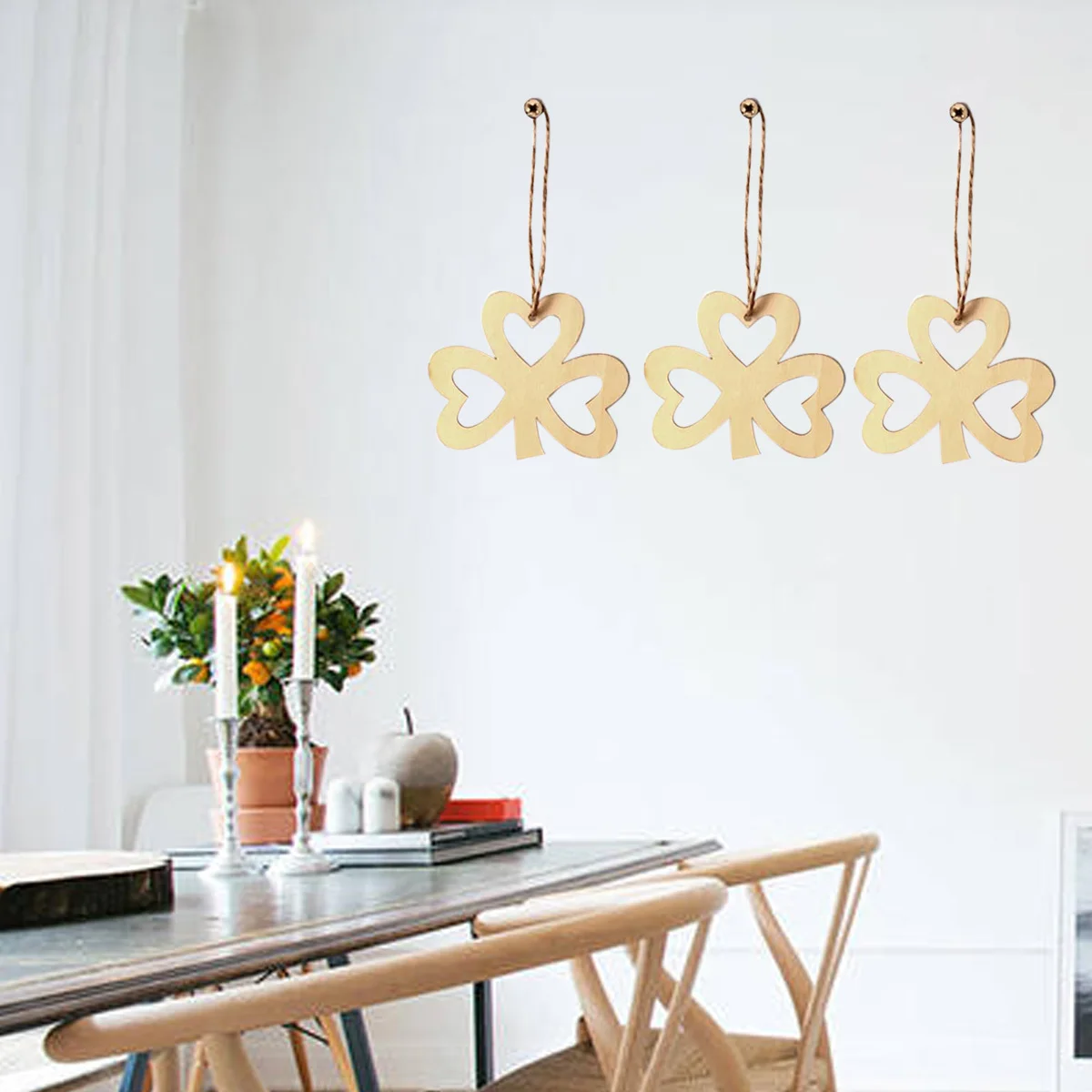 

10Pcs Creative Wood Clover Hanging Drop DIY Saint Patrick's Day Festival Decor Home Party Gathering Hemp Rope Clover Wood Piece
