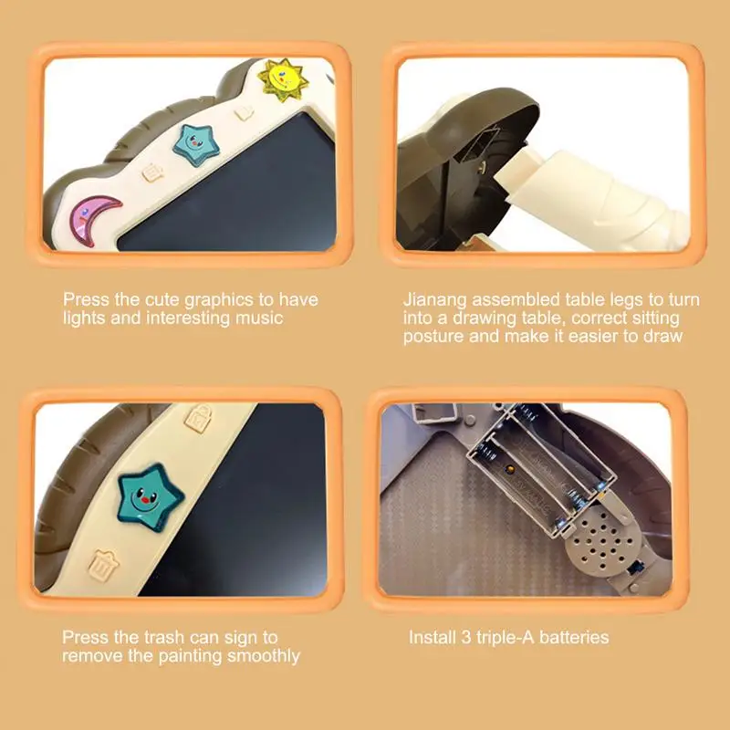 Lcd Writing Tablet Educational Kids Drawing Pad with Stand Reusable Learning Tool Art Supplies for Home School Travel