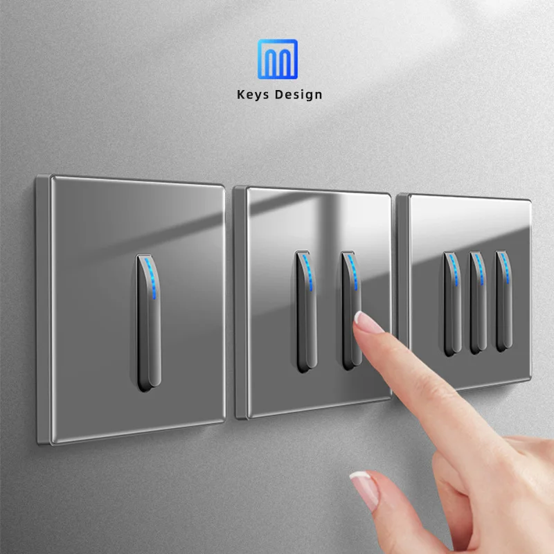 

1gang/3-way wall light switch LED indicator button switch key button crystal tempered glass luxury home switch panel socket