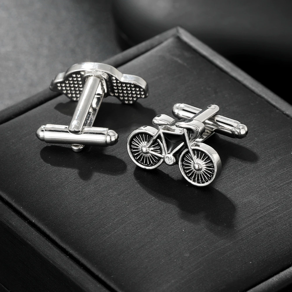 Funny Vintage Car And Bicycle Shaped Mens Cufflinks Funny Black Vehicle Enamel Sleeve Button