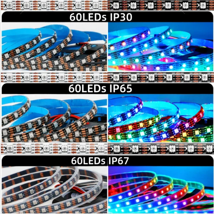 1/3/4/5M DC12V WS2815 LED Strip Individually Addressable Pixel IC Light Tape 30/60/74/96/144 Leds/m 5050 RGB Flexible Lamp Bar