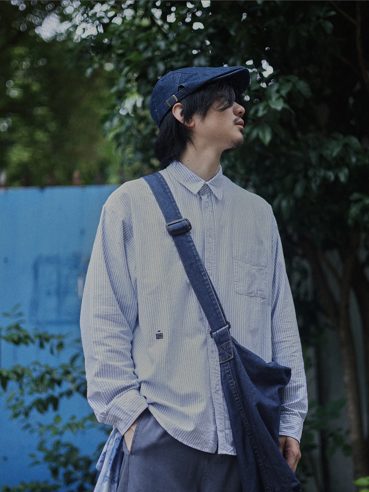 

Loose Fit Men's Long Sleeve Striped Shirt Lightweight Breathable Cotton Casual Commute Outerwear Trendy Blue White Stripe