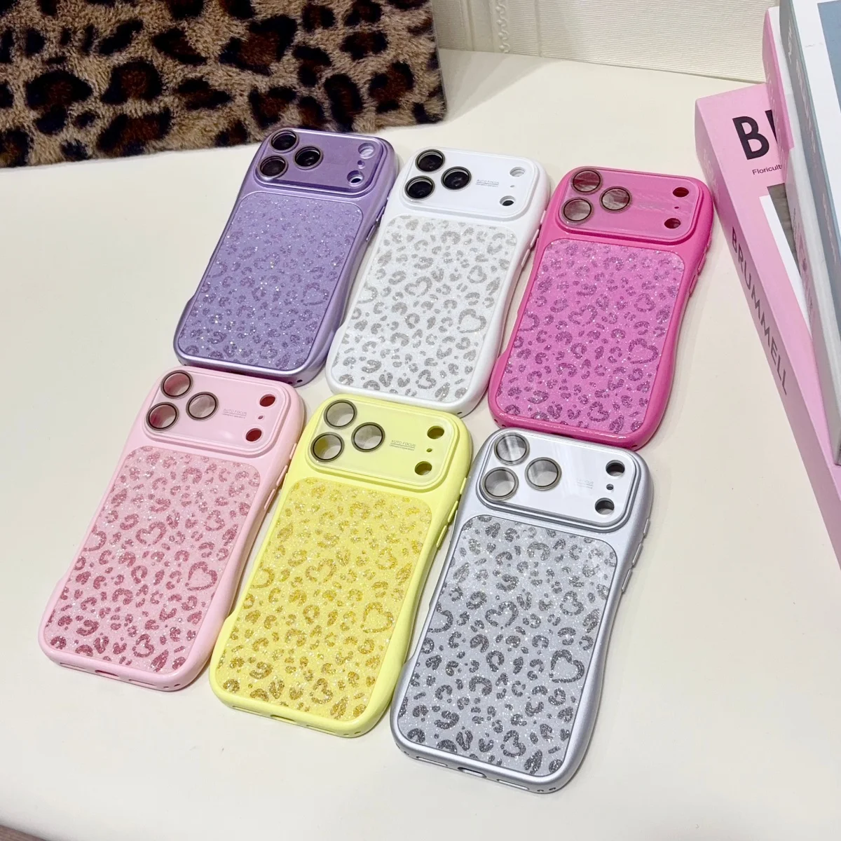 Luxury Glitter Love Heart Leopard Print Texture Phone Case For iPhone 17 16 15 14 13 Pro Max Camera Lens Protect Shockproof Cove view 6