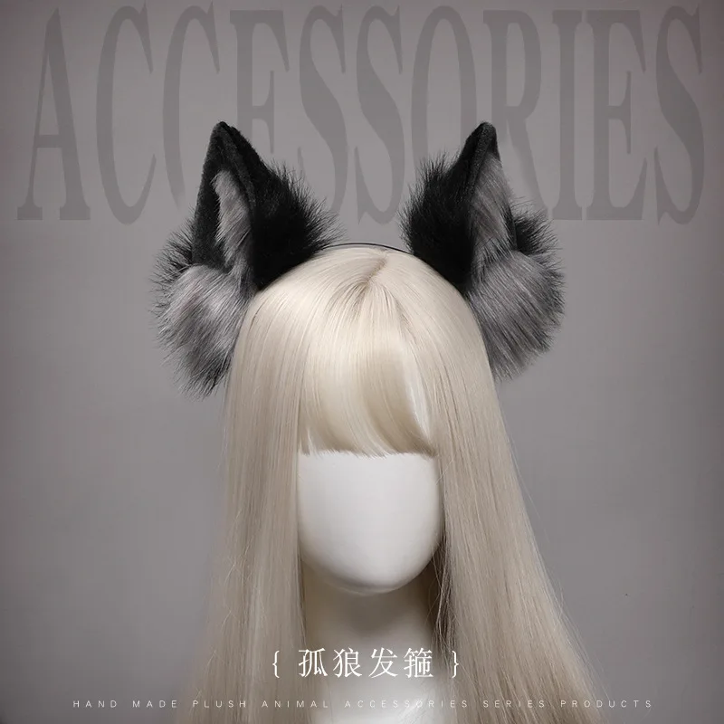 Handmade for Wolf Faux Fur Ears Headband Solid Color Plush Animal Hair Hoop Anime Fancy Dress Party Cosplay Costume Hair