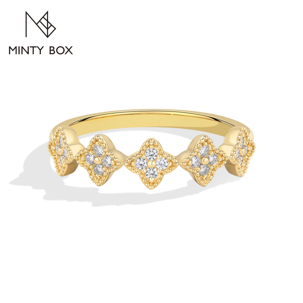 MINTYBOX D VVS1 Moissanite Rings 925 Sterling Silver Simple Elegant Ring for Women Engagement Wedding Clover Jewelry Party Gifts