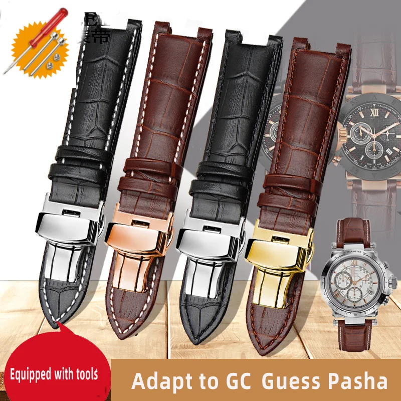 20*11mm 20*12mm 22*13mm cowhide Watchband for GC Guess  PASHA W3108/HPI004 Watch Strap Butterfly Buckle Bracelet