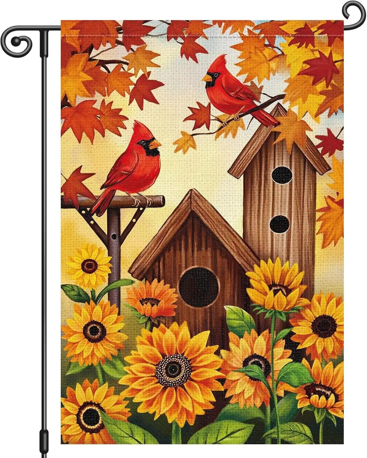 Fall Garden Flag Cardinal Sunflower Bird Burlap Thanksgiving Holiday Yard Outdoor Decor