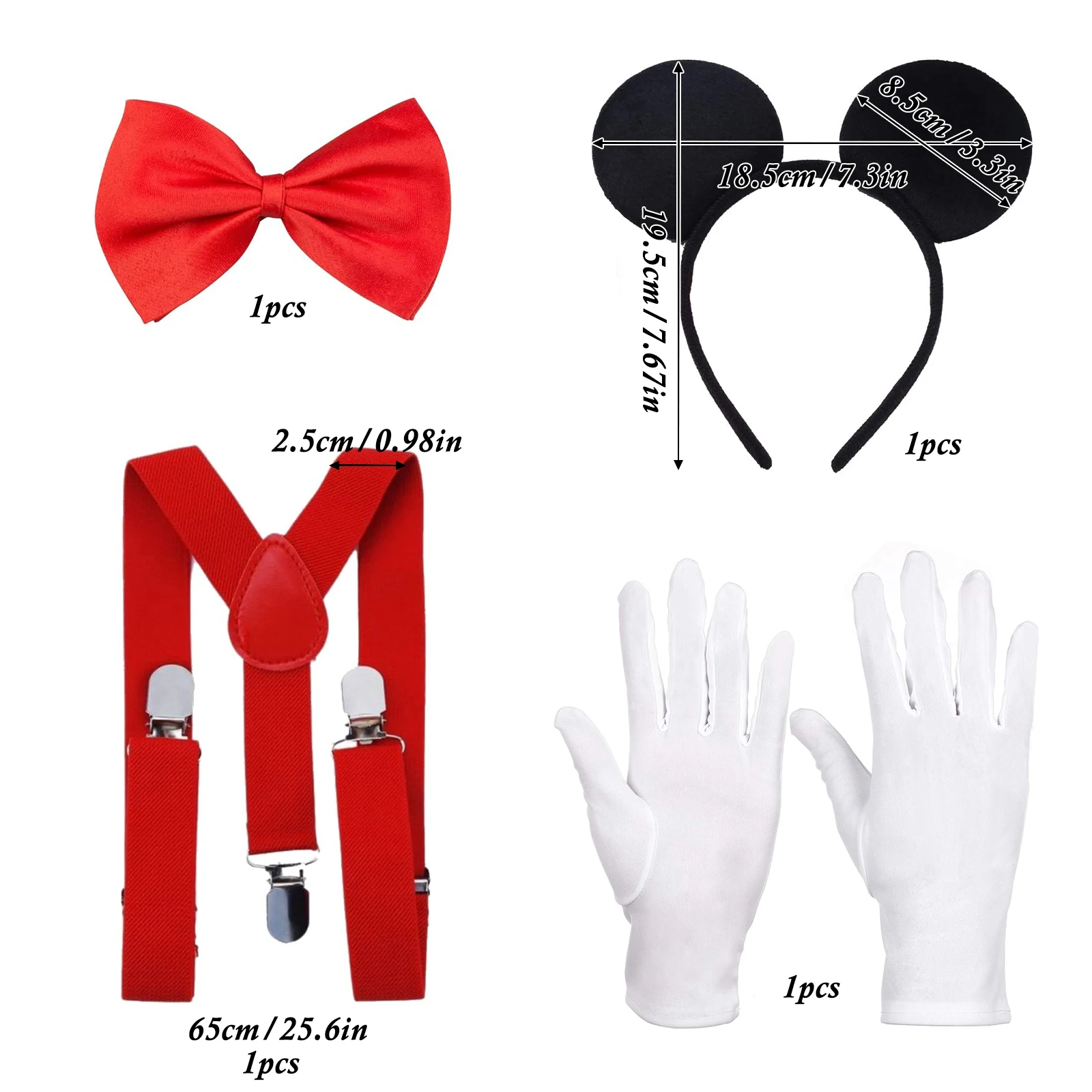 Adult Mouse Fancy Dress Costume Accessory Set with Mouse Ears Headband  Braces Red Bowtie Gloves