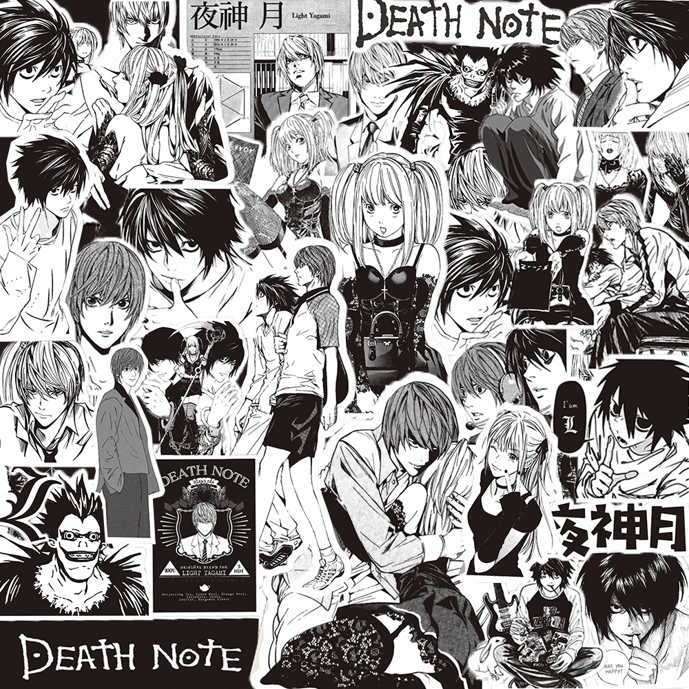 Pacote de Adesivos de Anime Death Note Clássicos em Preto e Branco, 10/30/65 peças, Adesivos DIY para Skateboard, Telefone, Caderno e Decoração de Grafite