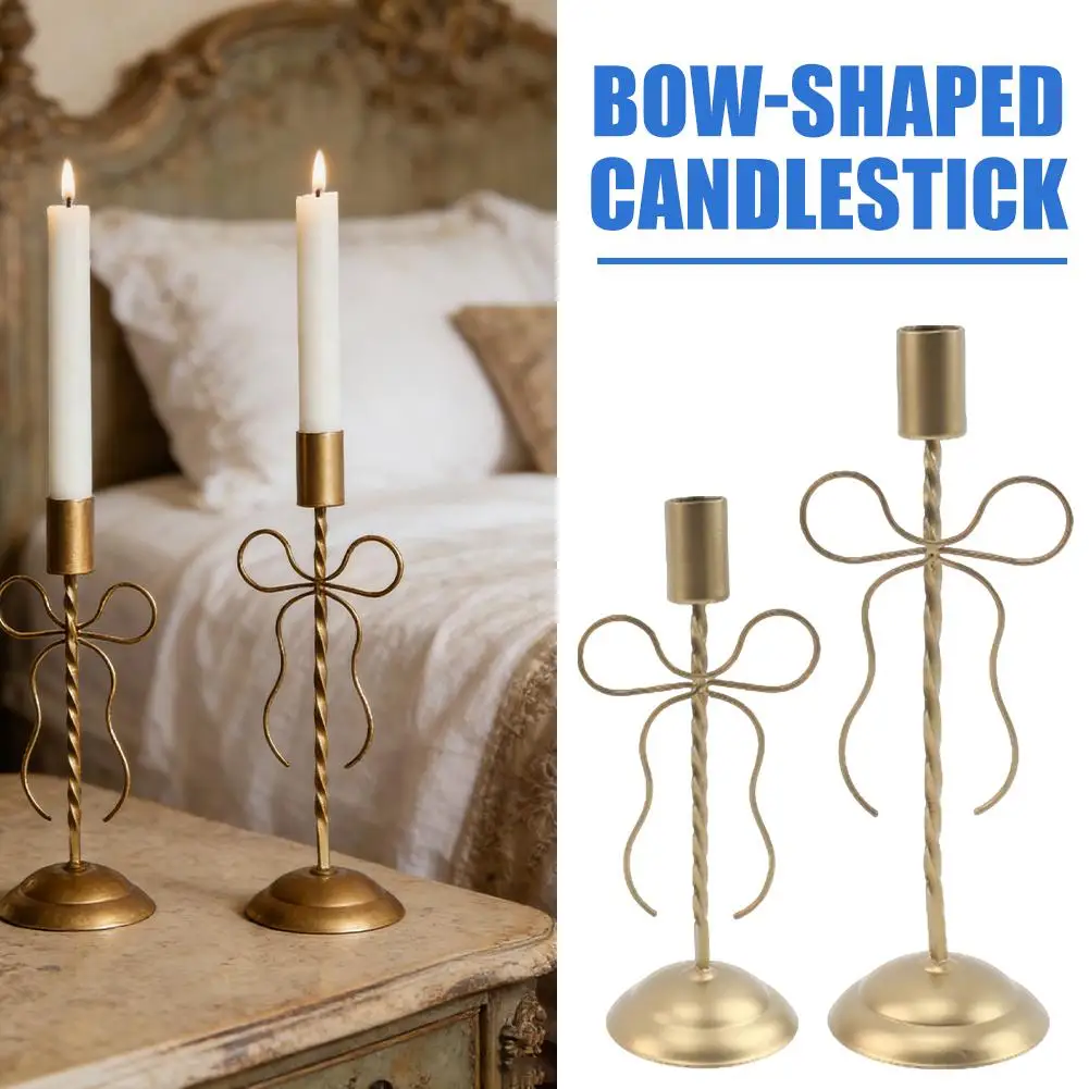 Bow Taper Candle Holder Gold Candlestick Holders Valentine's Centerpieces Wedding Holder Candle Day Birthday Table Pillar G4B6