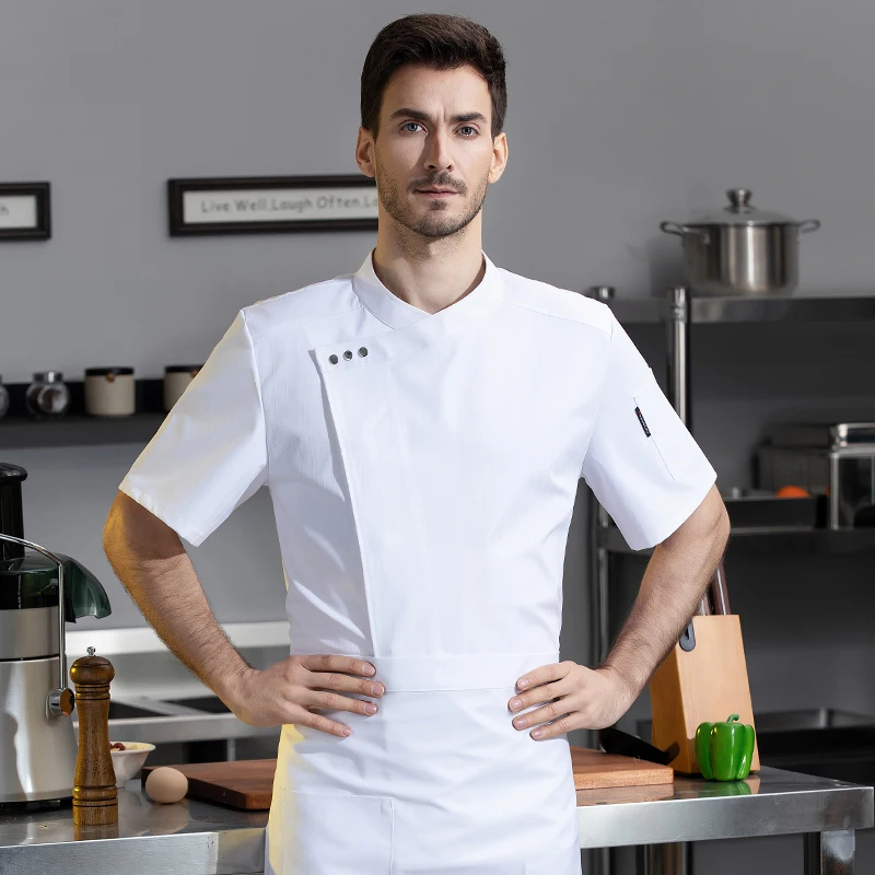 Giacca da cucina professionale da uomo servizio di ristorazione uniforme da cuoco abbigliamento da cucina Cafe cameriere camicia tuta da Hotel Costume da forno