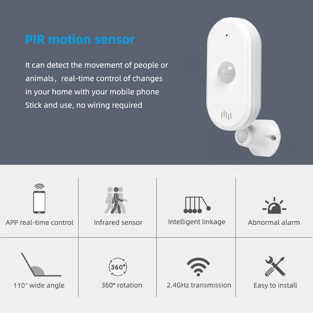 Tuya WiFi Security Burglar Alarm Infrared Movement Human Body Alexa PIR Motion Sensors Detector Smart Life  Battery Type PIR