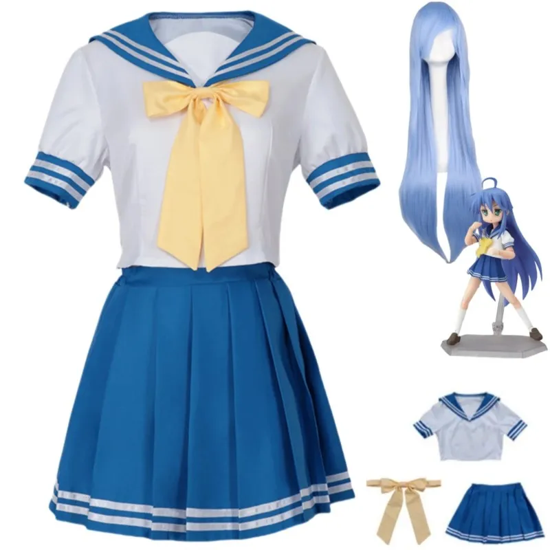 

Anime Lucky☆Star Izumi Konata Cosplay Costume Blue JK School Uniform Wig Woman Carnival Halloween Party Suit