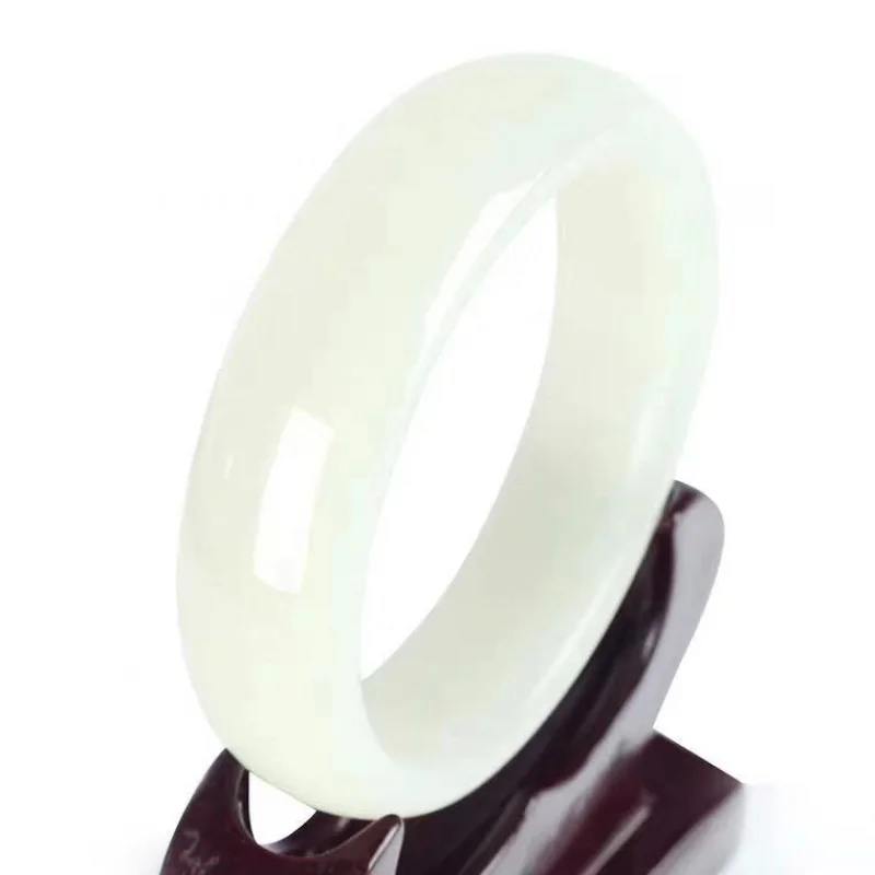 for women, , regular circle, wide version, round bracelet, Xinjiang Hotan white jade brac
