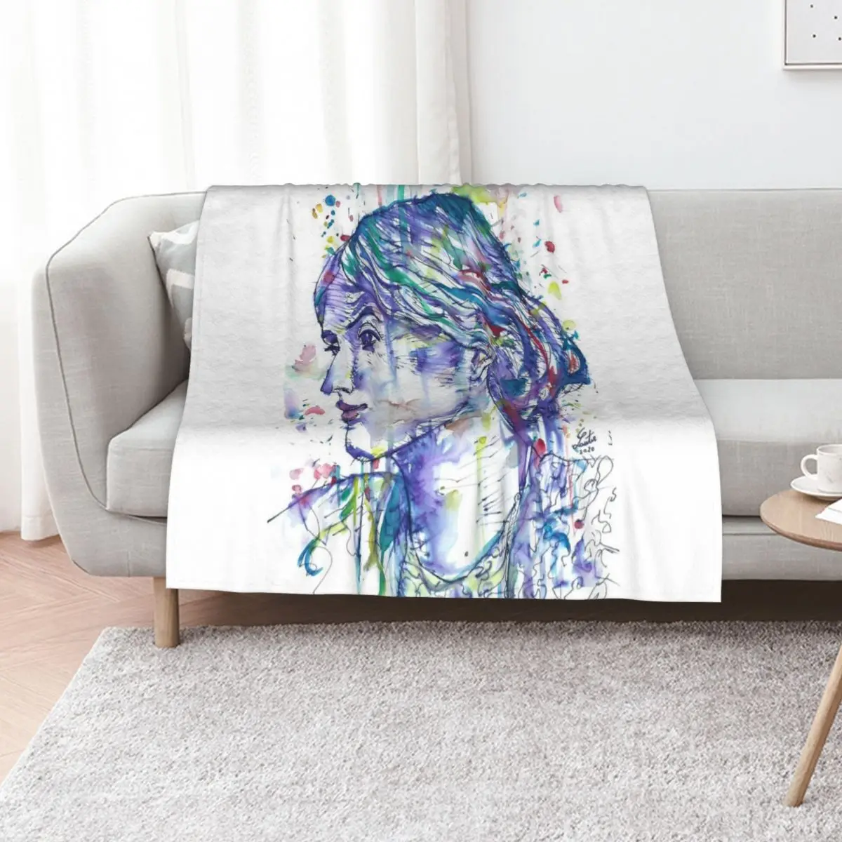 VIRGINIA WOOLF watercolor and ink portrait.1 Throw Blanket Furry Warm Decorative Beds Plaid on the sofa Blankets