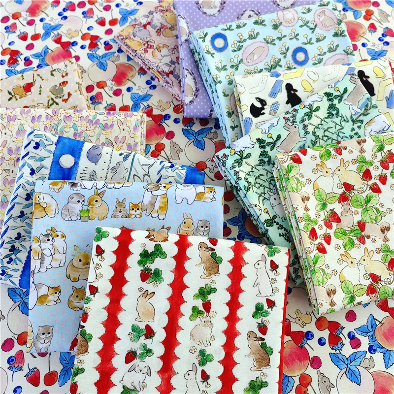 

100% Cotton Fabric By The Meter Rabbit Print for Tablecloth Handbag Children Dress Diy Sawing Craft Cartoon Fabrics Material