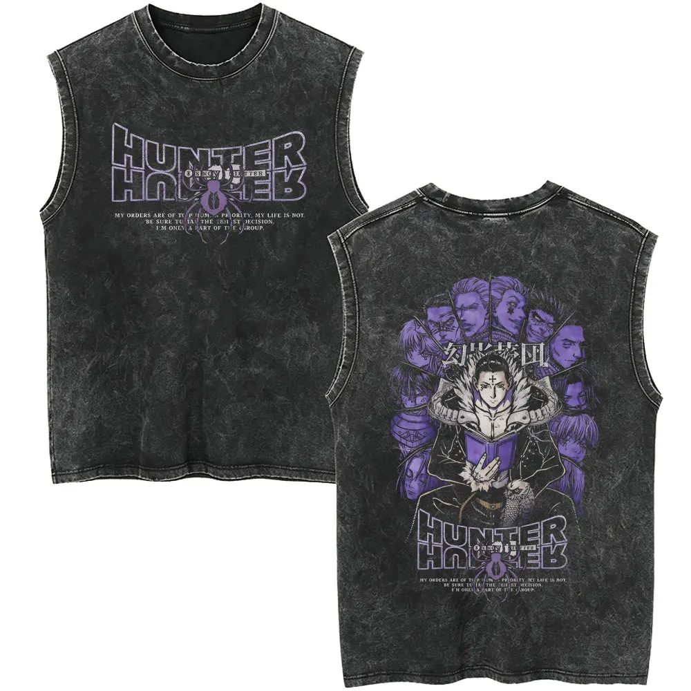Anime Hunter X Hunter Gewaschene Vintage Tanktops Manga Killua Zoldyck T-Shirt für Männer und Frauen Lässige Vintage Übergroße Ärmellose Weste – Detail 5
