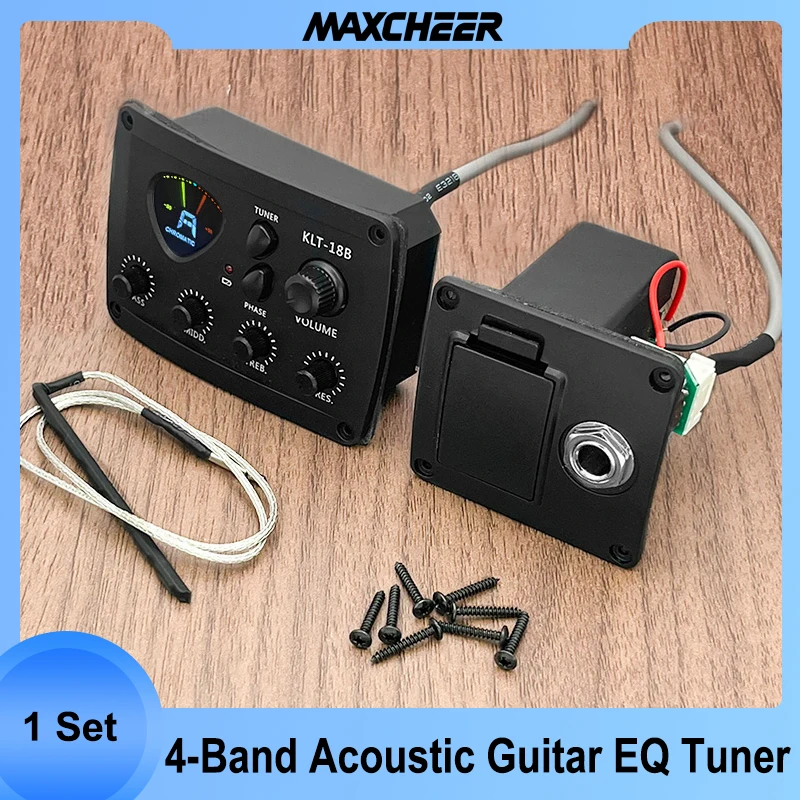 KLT-18B 4 Band Equalizer with Colour Screen Tuner EQ Preamp Triangle Shape Screen for Acoustic Guitar Black