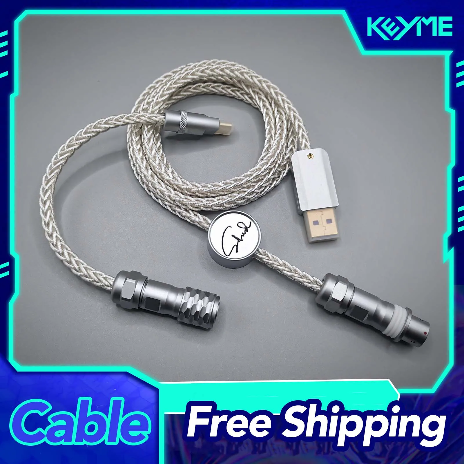 

Metal USB Type-C 7N Single Crystal Copper Silver Plated Fever Data Charging Cable for Mechanical Keyboard Aviation Plug Cable