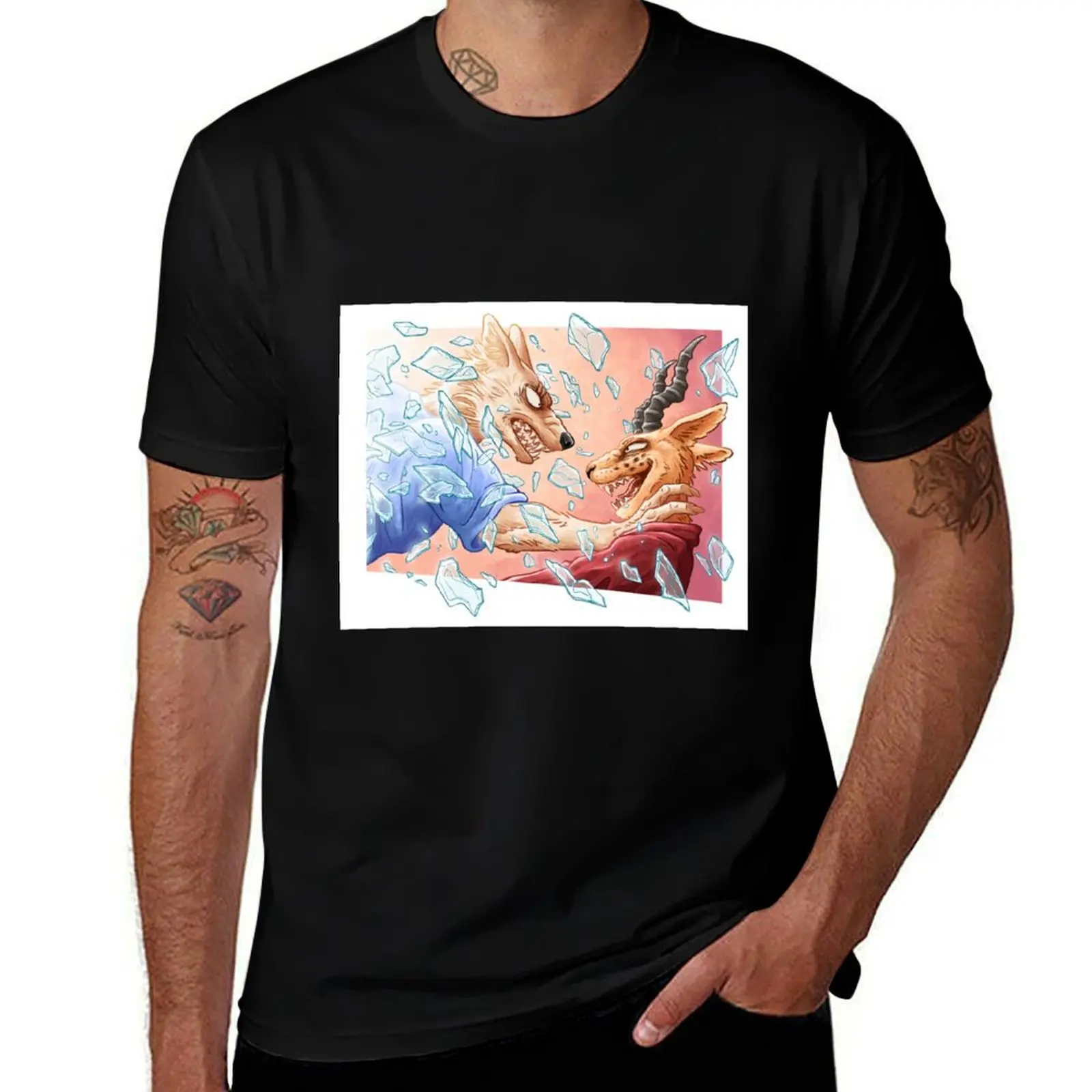 Футболка Beastars Manga Panel Redraw, винтажная аниме-рубашка, таможенный дизайн, ваша собственная аниме-футболка, мужская футболка