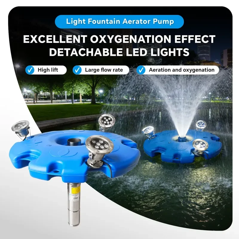 Solar Floating Pond Fountain with LED Light Outdoor Garden Water Feature Pump Decorative Backyard Waterfall Kit for Fish Tank