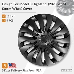 4PCS HubCap New Model 3 Highland 2023-2025 18 Inch Storm Wheel Cap Full Rim Cover For Tesla Replacement Automobile Accessories