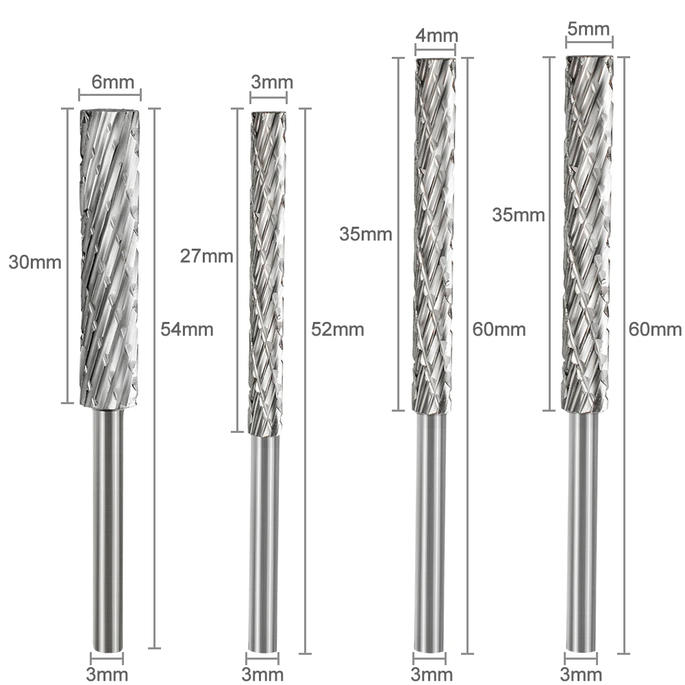 HAMPTON 3mm Shank Rotary Burr Drill Bit 3/4/5/6mm HSS Rotary File Double Cut Engraving Bit for Dremel Accessory Milling Cutter