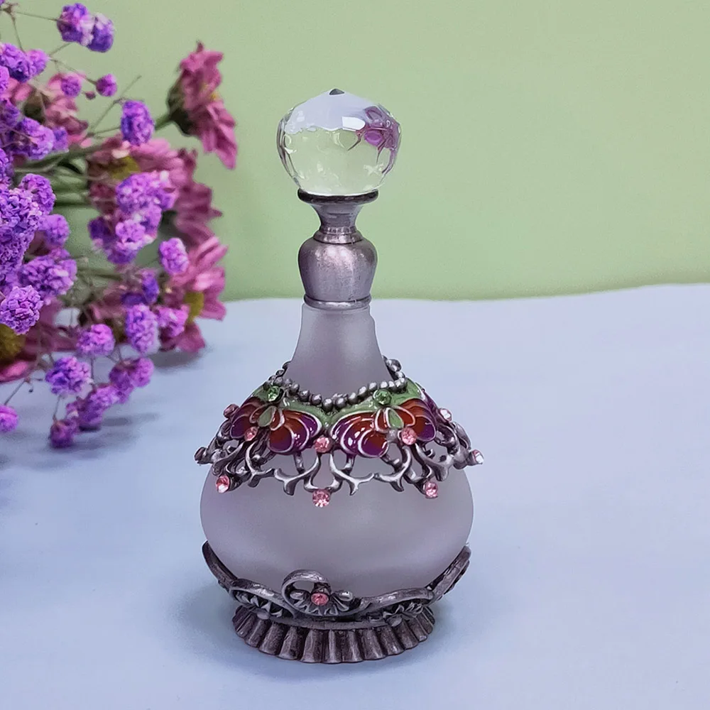 

25ml Vintage Perfume Bottle w/ Purple Flower & Glass Dropper, Refillable Travel Perfume Container for Women, Luxury Parfum Bottl