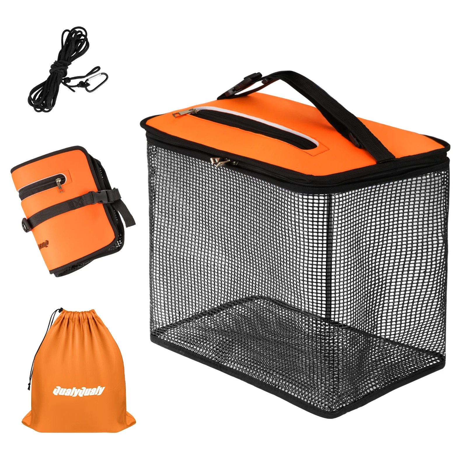 Foldable Floating Fish Basket Foldable Fish Cage Fishing Gear Rubberized Net Bag Nylon Hanging Adhesive Mesh Fish Protector