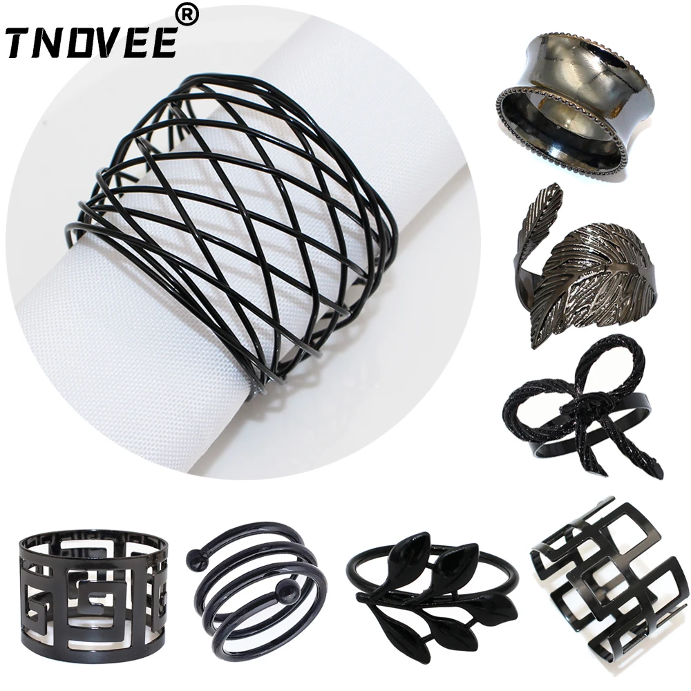 

8Pcs Halloween Decorations Black Napkin Rings Handmade Metal Mesh Napkin Holder for Weddings Dinner Party Every Day Use ERM10