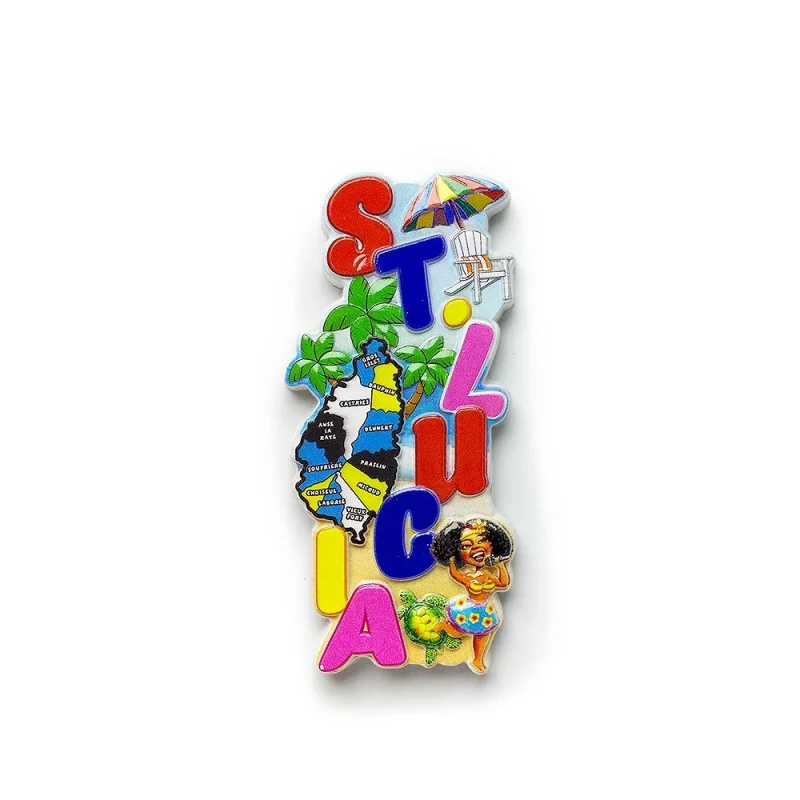 

Saint Lucia Creative Map Shape Home Decoration Three-dimensional Painted Refrigerator Magnetic Sticker World Travel Souvenirs