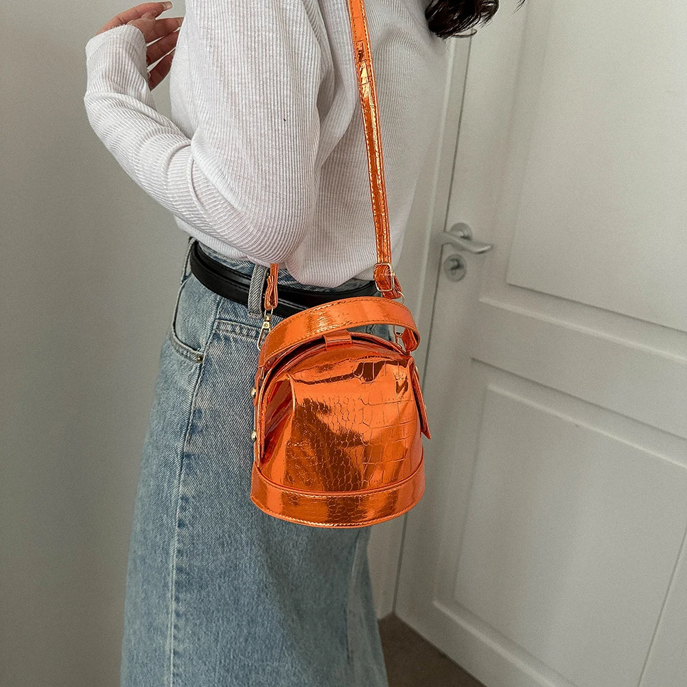 Mini błyszczące torby na wiadra PU skórzana portmonetka modne torby na łańcuchy Crossbody złote srebrne torby damskie portfele torebka na ramię na imprezę