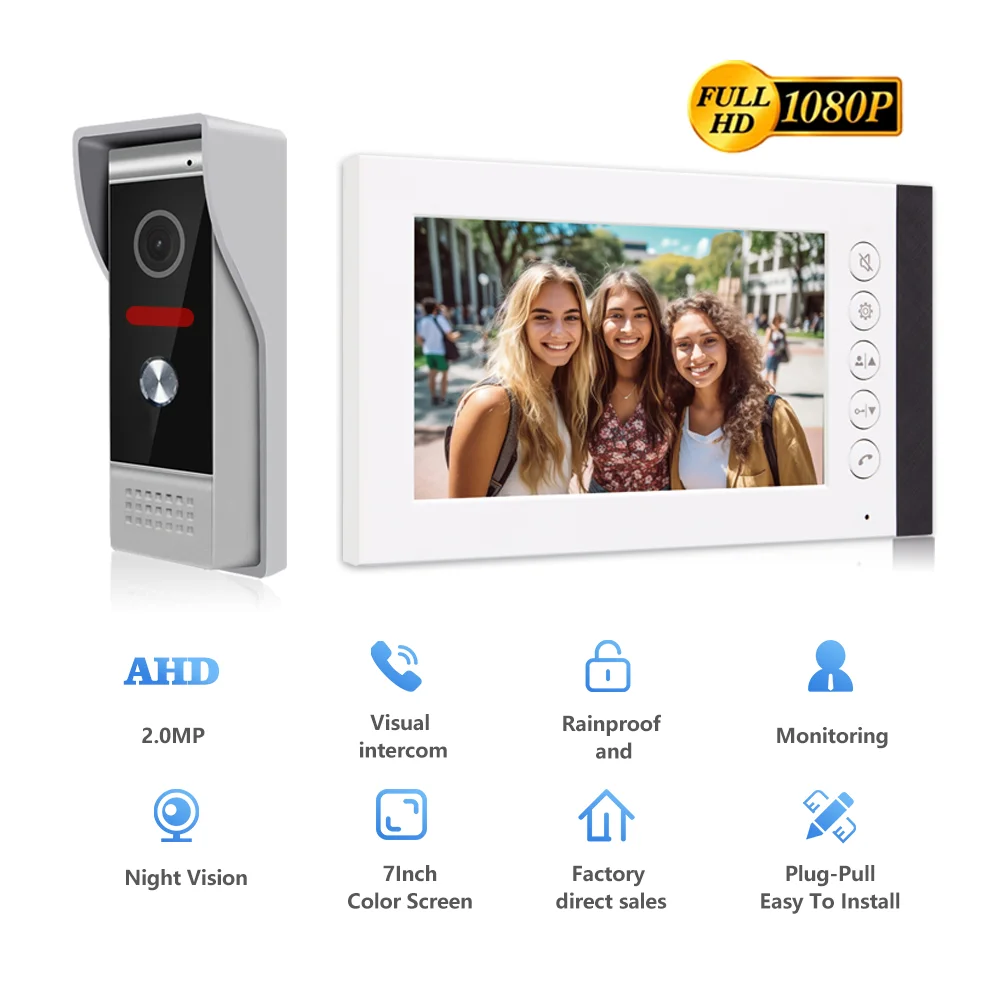 Multi Language Oem Odm1080p Hd 7 Inch Monitor Night Vision Doorbell Intercom System Video Door Phone