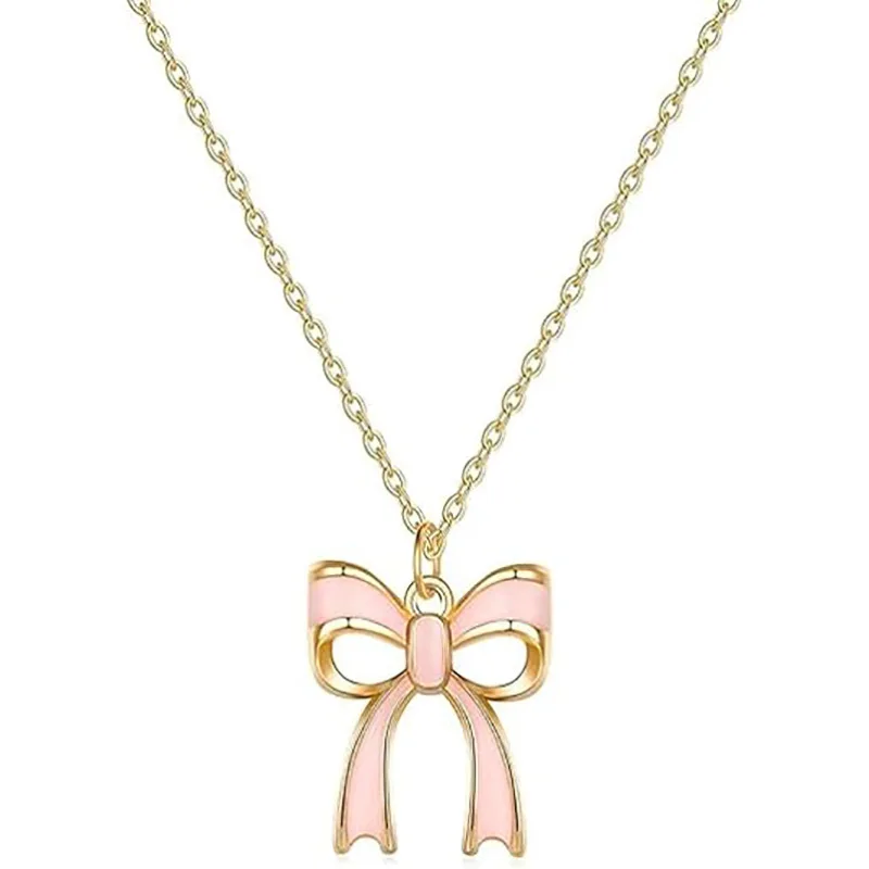 Versatile Color Retaining Stainless Steel Necklace Alloy Drip Powder Butterfly Pendant Necklace