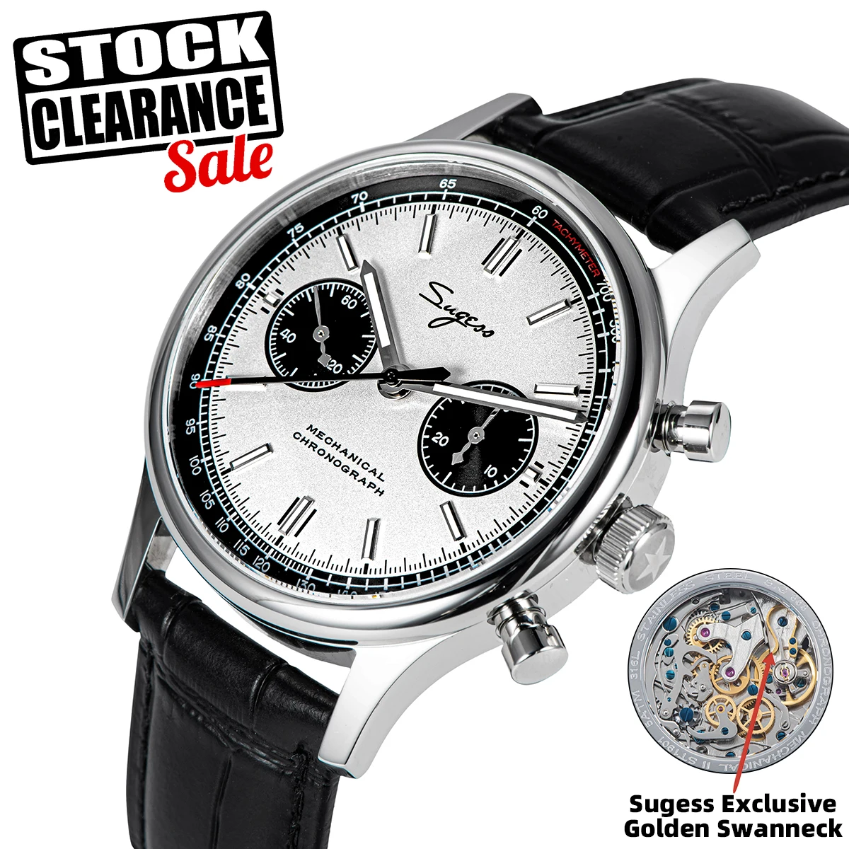Sugess-Relógio Piloto Mecânico Masculino, Cronógrafo Panda Relógio de Pulso, Air Force Sapphire, Movimento Gaivota Impermeável, ST1901 v3, 1963