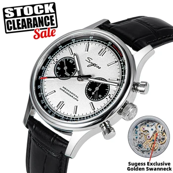 Sugess 1963 Pilot Watch Men Mechanical Chronograph Panda Wristwatch Air Force Sapphire Wat