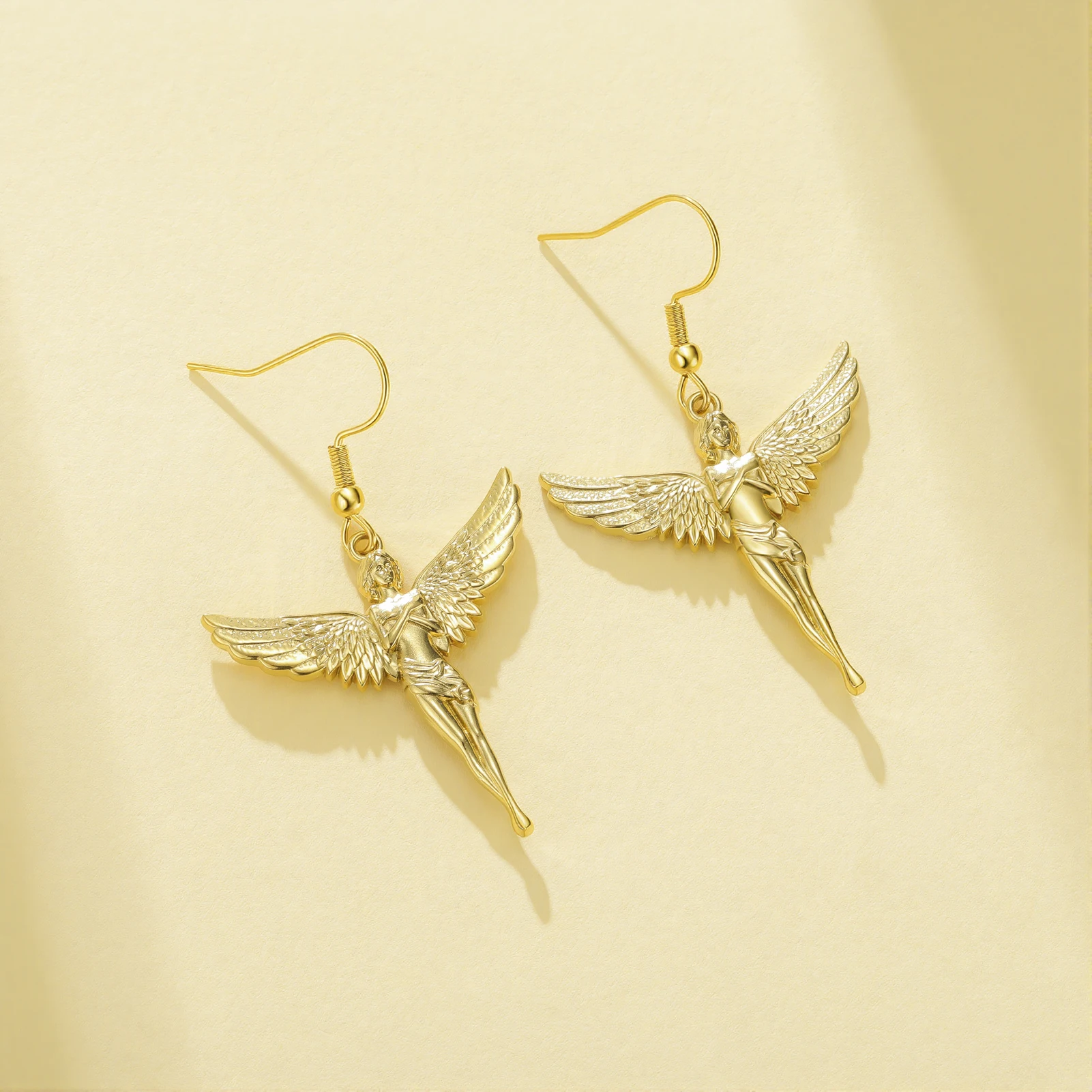 Guardian Angel Dangle Earrings Winged Angel Hook Earrings Stainless Steel Faith Protection Religious Drop Ear Jewelry for Women
