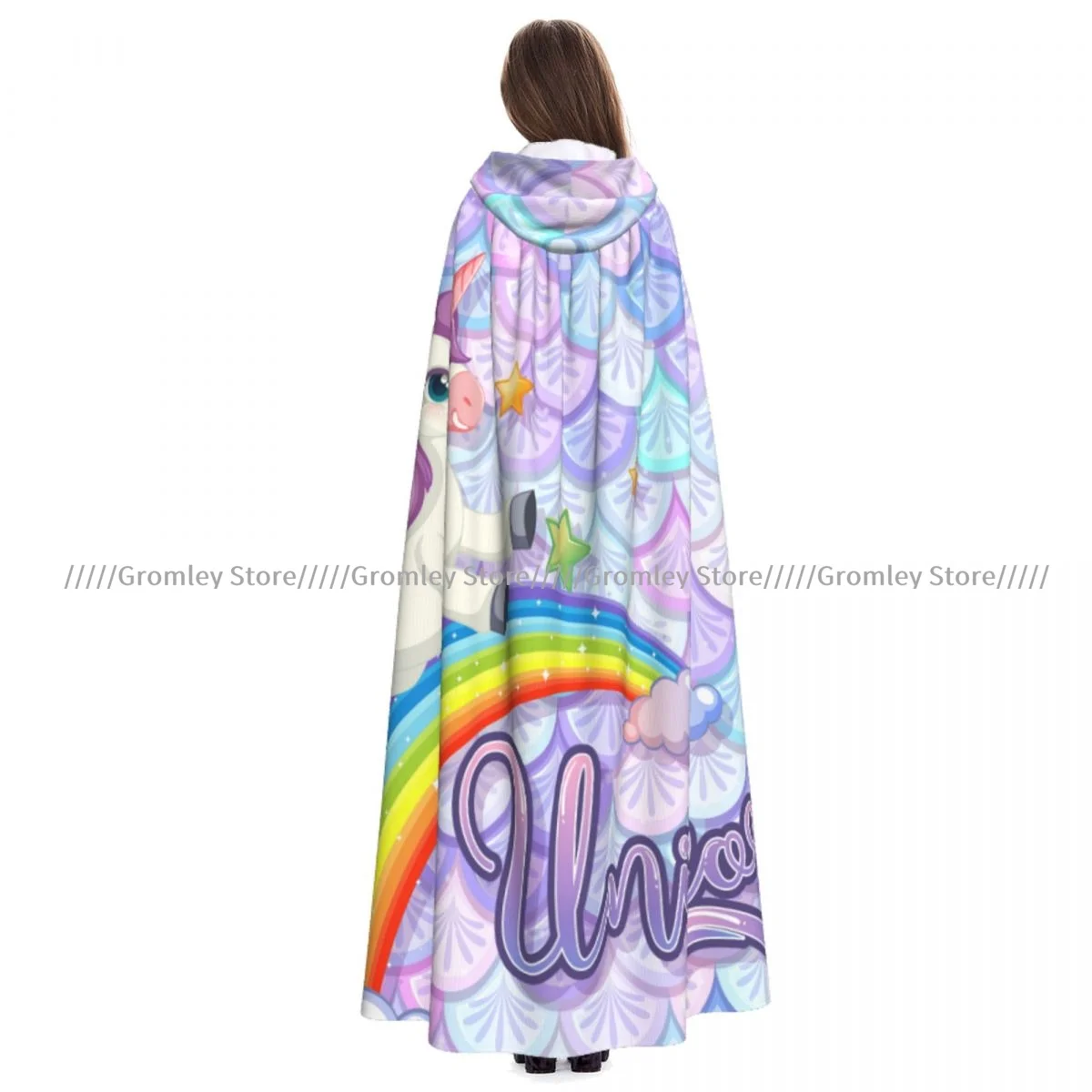 Adult Pegasus Cartoon Pastel Mermaid Scales Cloak Cape Hooded Medieval Costume Witch Wicca Vampire Halloween Costume Dress Coat