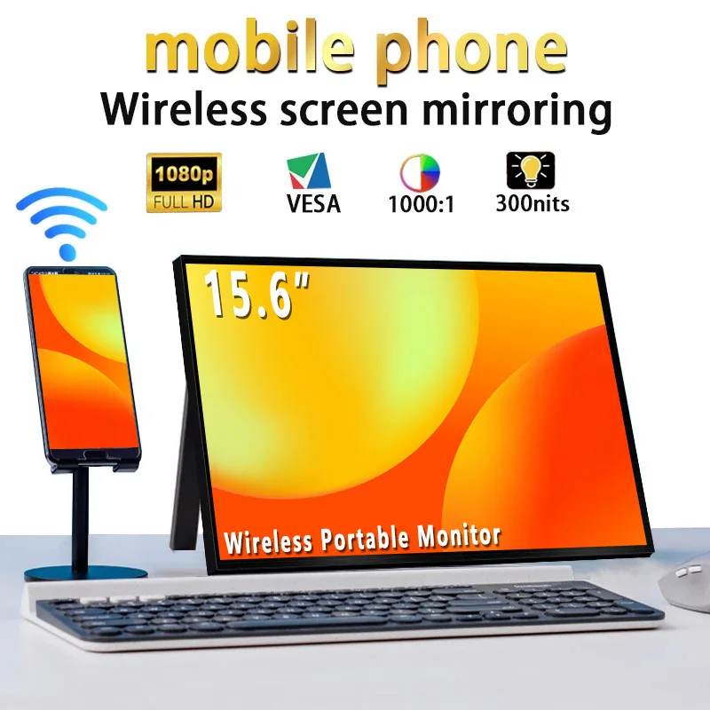 AHXJKA15.6 Inch WiFi Wireless Projection Monitor IPS With Type-C Mini HDMI Can One line link For Laptop Phone PS4/5 XBox Mac TV