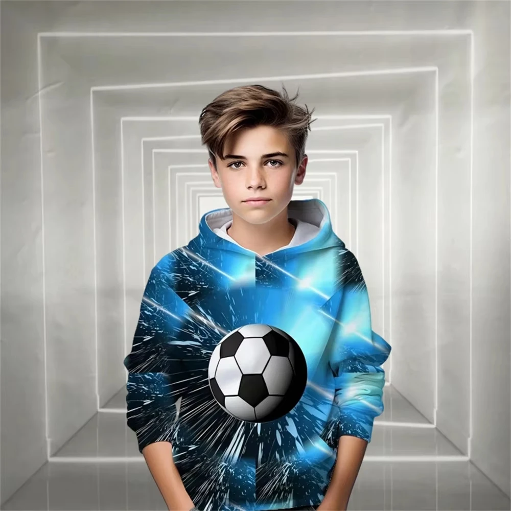 هوديي للأطفال العصري |   رسم ديناميكي لكرة القدم، بلوزة بغطاء للرأس بأكمام طويلة دافئة للطقس البارد (تصاميم متعددة)