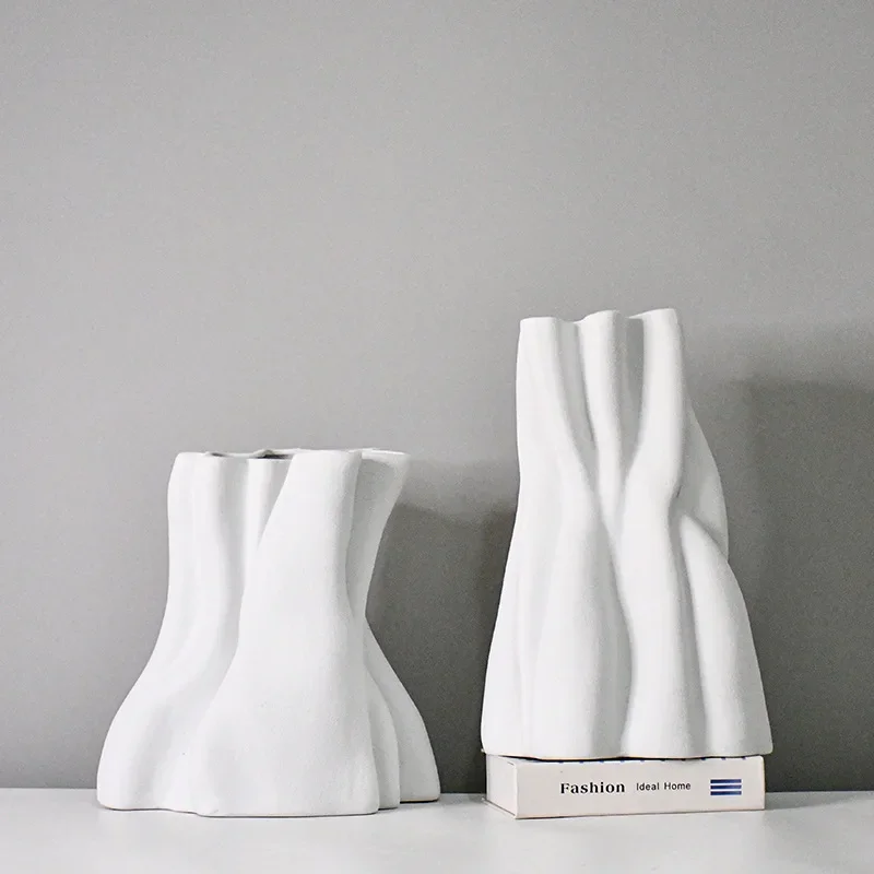 Modern minimalist matte black and white vase, ornament soft flower