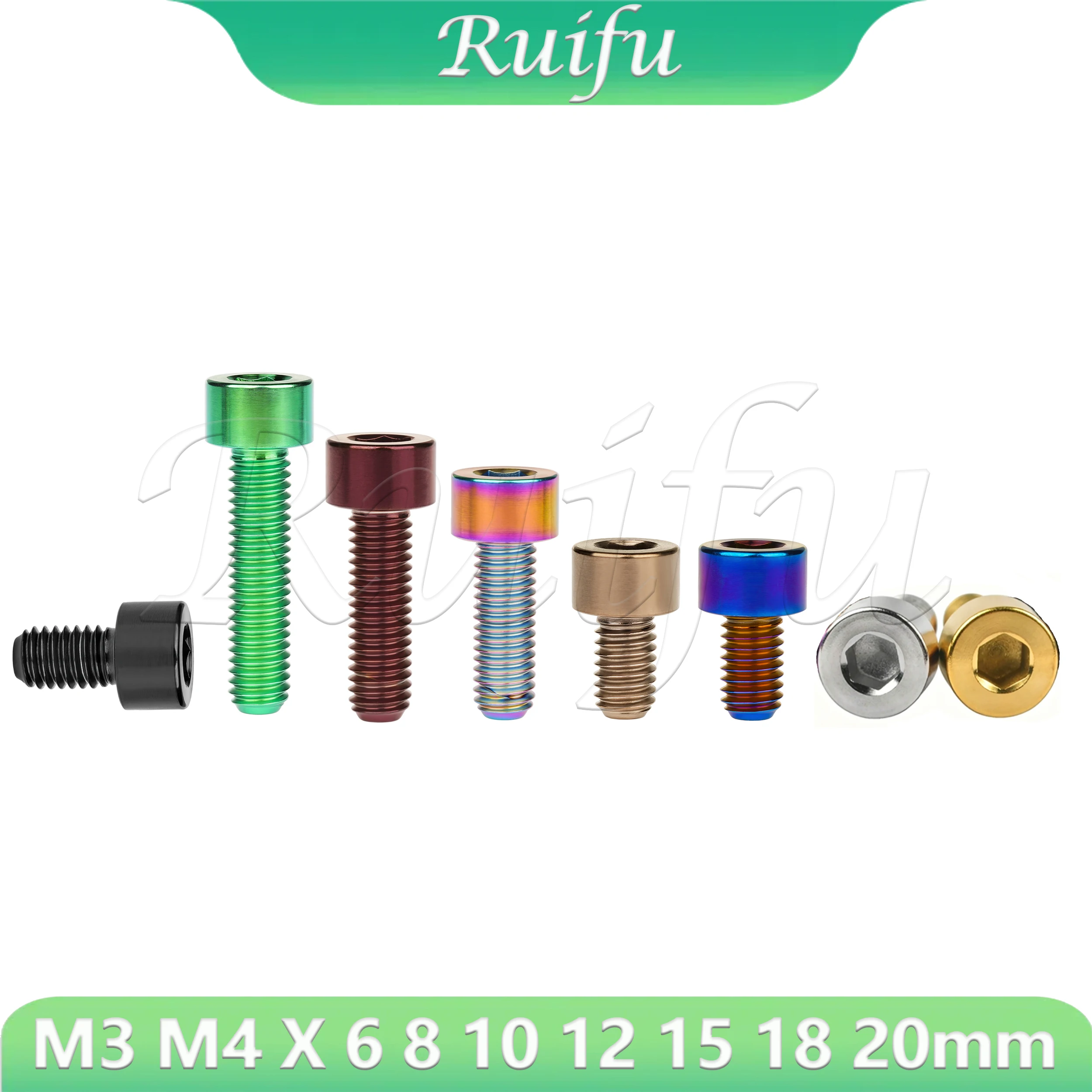 Ruifu Titanium Bolt M3 M4 X 6 8 10 12 15 18 20mm Inner Hexagon Screws DIN912 for Bike Ti Fastener