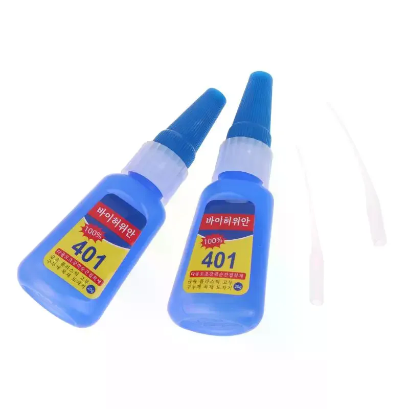 2Pcs 2g 401 Super Glue Instant Adhesive Strong Fast Dry Clear Non Whitening For Plastic Metal Wood Ceramic Craft Household Use