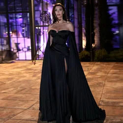 Sexy Black Formal Evening Dresses Off the Shoulder Mermaid Prom Gowns Pleat High Slit Celebrity Party Dress 2023 فساتين السهرة