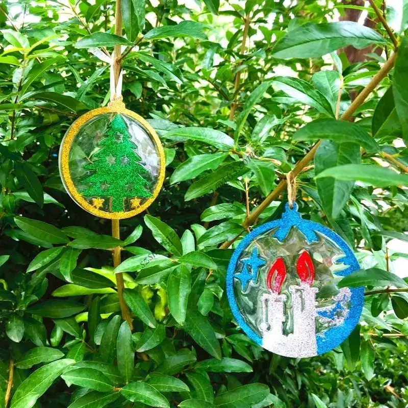 Q6RB Silicone Resin Keychain Mold Xmas Round for Key Chain Mold Epoxy Resin Casting M