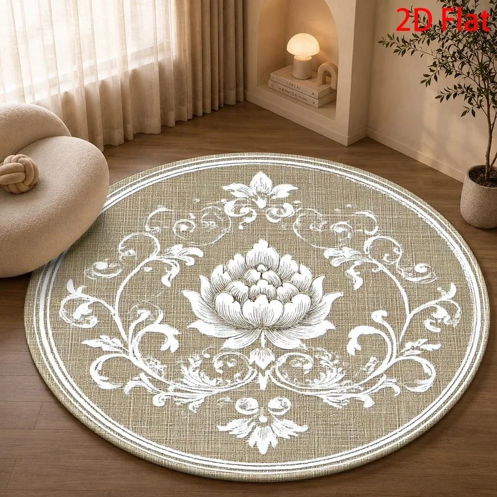 Modern Blue Grey White Curved Patchwork Round Area Rug Non Slip Floor Mat For Minimalist Contemporary Living Room Decor Gift