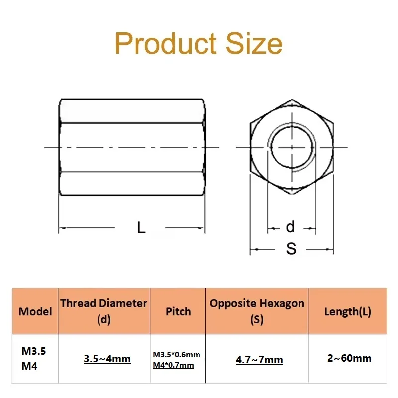M3.5 M4 Hex Standoff Spacer Hexagon Studs Nuts Screw Rods Aluminium Alloy Female Threaded Sleeving Double Pass Length 2~60mm