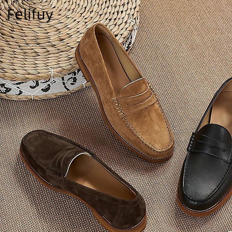 New Men's Casual Flat Shoes Slip-on Loafers Classic Old Money Style Single Color European Size 38-45 genuine leather shoes