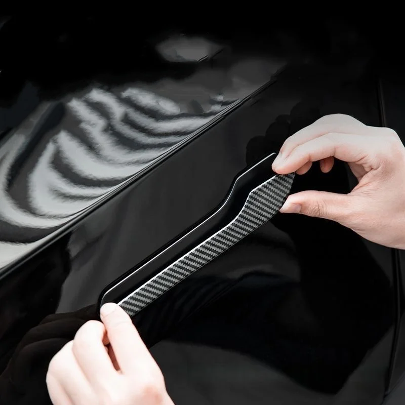 Carbon Fiber Black White Red Car Door Handle Cover Trim Sticker For Tesla Model Y 3 Styling Auto Accessories