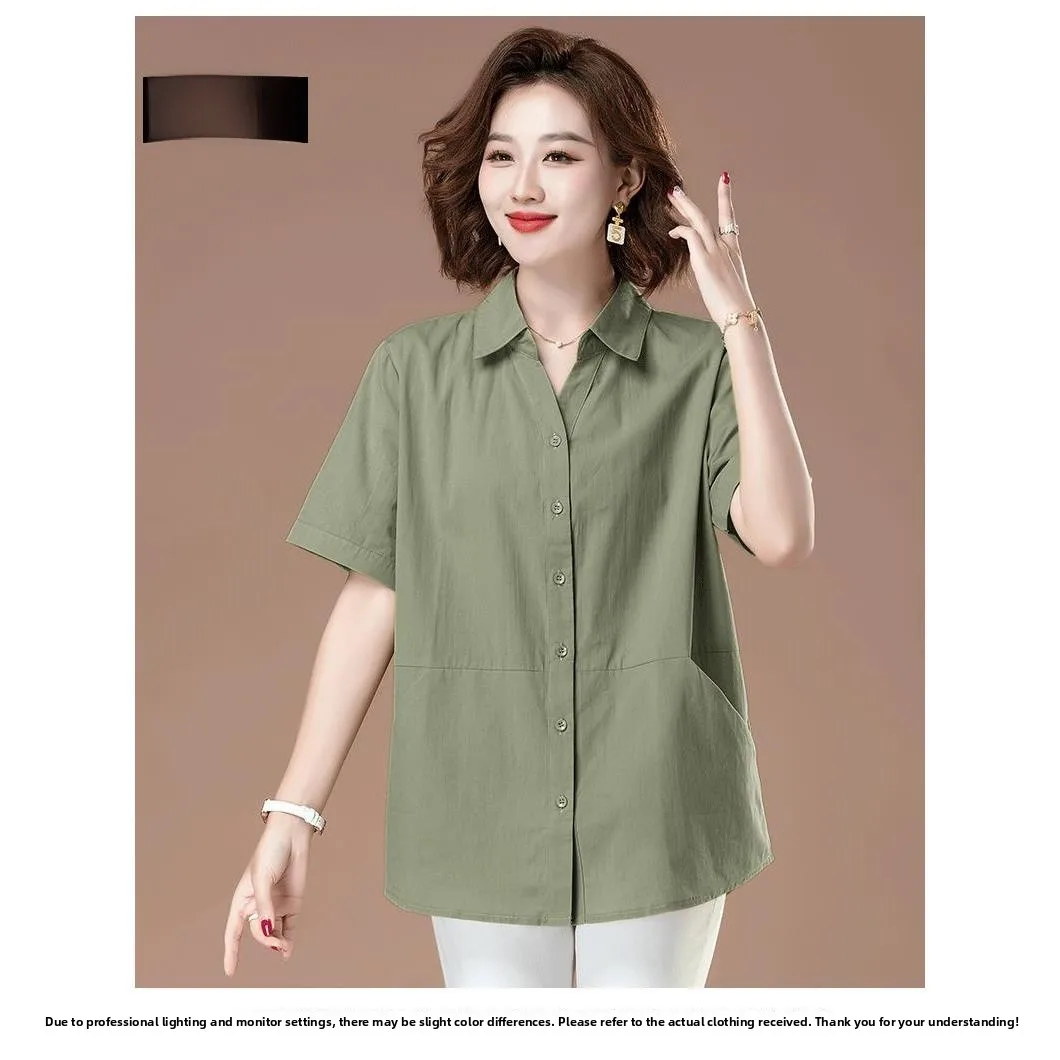

Spring Summer New Style Loose Long Sleeve Shirt for Mom Casual Turn-down Collar Women's Clothing Ageless Fashion Ladies Blouse